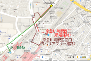 川崎市産業振興会館への経路地図